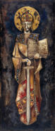 Kaiser Stefan Du�an, Relief auf Leinwand, Mischtechnik, 1981